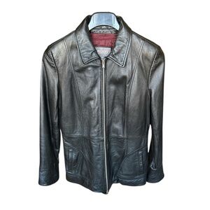 Wilsons Leather Black Zip Front Jacket Women’s Medium Genuine Leather Classic M